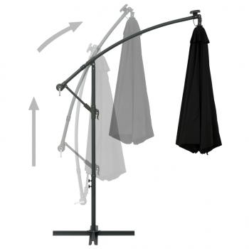 Ampelschirm mit LED-Leuchten und Stahlmast 300 cm Schwarz