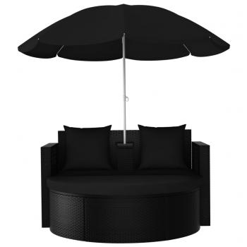 Gartenbett mit Sonnenschirm Poly Rattan Schwarz