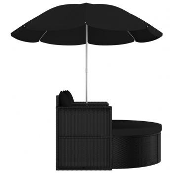 Gartenbett mit Sonnenschirm Poly Rattan Schwarz