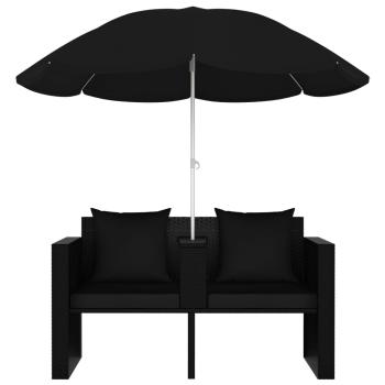 Gartenbett mit Sonnenschirm Poly Rattan Schwarz