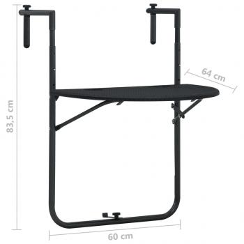 Balkonhängetisch Schwarz 60x64x83,5 cm Kunststoff Rattanoptik