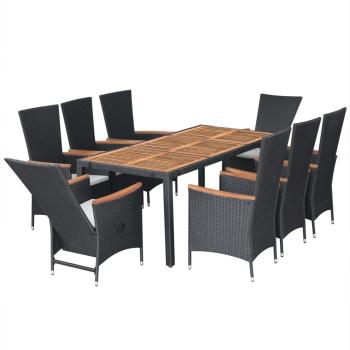9-tlg. Garten-Essgruppe Poly-Rattan Akazienholz Schwarz