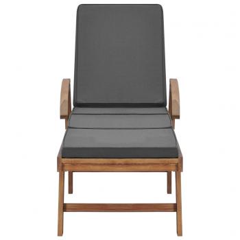 Sonnenliege mit Auflage Massivholz Teak Dunkelgrau