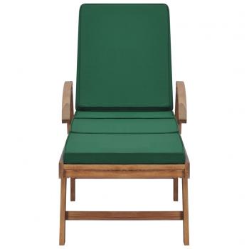 Sonnenliege mit Auflage Massivholz Teak Grün