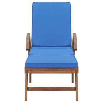 Sonnenliege mit Auflage Massivholz Teak Blau