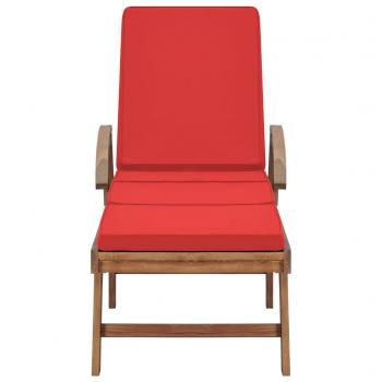 Sonnenliege mit Auflage Massivholz Teak Rot