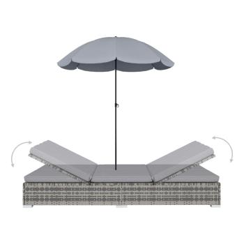 Outdoor-Loungebett mit Sonnenschirm Poly Rattan Grau