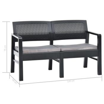 2-Sitzer-Gartenbank mit Auflagen 120 cm Kunststoff Anthrazit