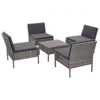 5-tlg. Garten-Sofagarnitur mit Auflagen Poly Rattan Grau