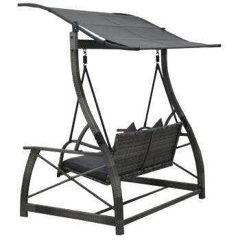 ARDEBO.de - Hollywoodschaukel 3-Sitzer mit Dach Poly Rattan Grau