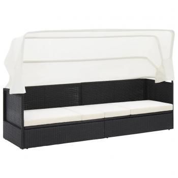 ARDEBO.de - Gartensofa mit Sonnendach Schwarz Poly Rattan 