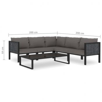 6-tlg. Garten-Lounge-Set mit Auflagen Poly Rattan Anthrazit