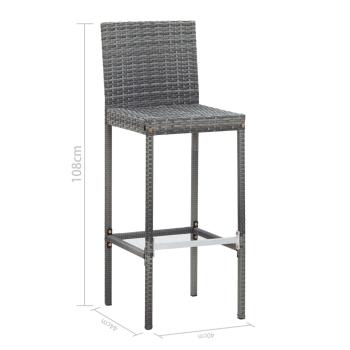 7-tlg. Gartenbar-Set mit Auflagen Poly Rattan Grau