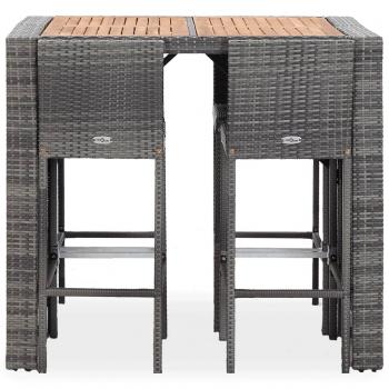 ARDEBO.de - 5-tlg. Garten-Bar-Set Poly Rattan und Akazienholz Grau