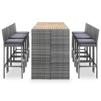 9-tlg. Garten-Bar-Set Poly Rattan und Akazienholz Grau