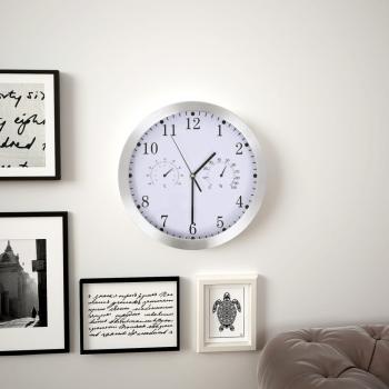 ARDEBO.de - Wanduhr mit Quarzwerk, Hygrometer und Thermometer 30 cm Weiß