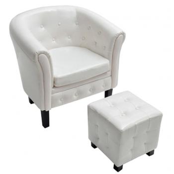 Sessel mit Fußhocker Weiß Kunstleder