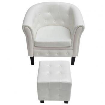Sessel mit Fußhocker Weiß Kunstleder