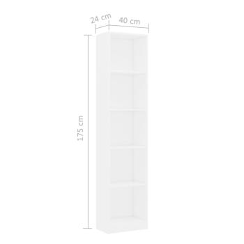 Bücherregal 5 Fächer Weiß 40x24x175 cm Holzwerkstoff