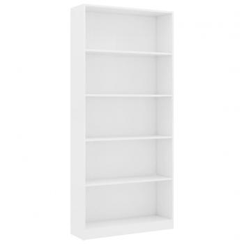 Bücherregal 5 Fächer Weiß 80x24x175 cm Holzwerkstoff