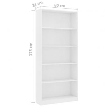 Bücherregal 5 Fächer Weiß 80x24x175 cm Holzwerkstoff