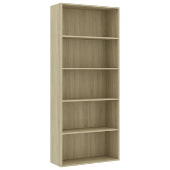 ARDEBO.de - Bücherregal 5 Fächer Sonoma-Eiche 80x30x189 cm Holzwerkstoff