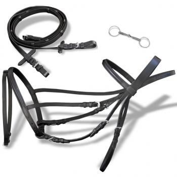 ARDEBO.de - Leder Trense Trensenzaum mit Zügeln und Gebiß schwarz Pony
