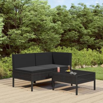 ARDEBO.de - 3-tlg. Garten-Lounge-Set mit Auflagen Poly Rattan Schwarz