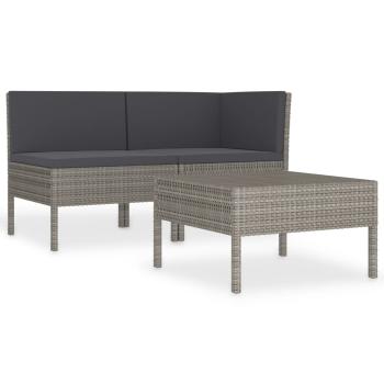 3-tlg. Garten-Lounge-Set mit Auflagen Poly Rattan Grau