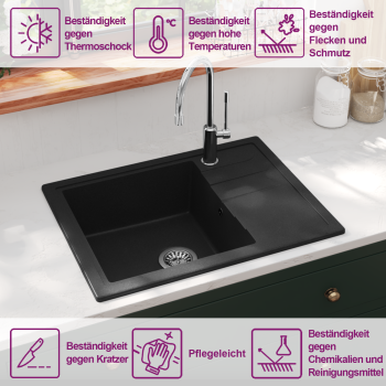 Küchenspüle mit Überlauf Oval Schwarz Granit