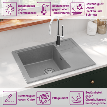 Küchenspüle mit Überlauf Oval Grau Granit