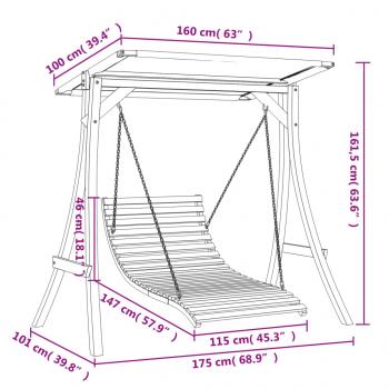 Hollywoodschaukel mit Dach Massivholz Fichte mit Teak-Finish