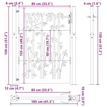 Gartentor 105x130 cm Cortenstahl Bambus-Design