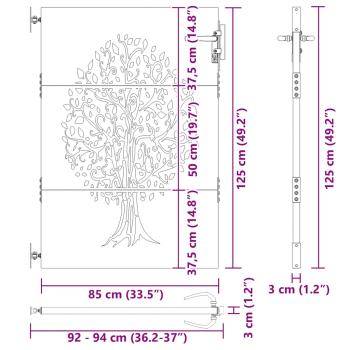 Gartentor 85x125 cm Cortenstahl Baum-Design