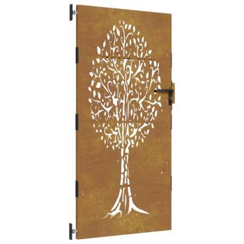 Gartentor 85x200 cm Cortenstahl Baum-Design