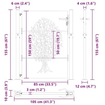 Gartentor 105x155 cm Cortenstahl Baum-Design