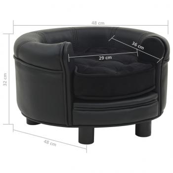 Hundesofa Schwarz 48x48x32 cm Plüsch und Kunstleder   