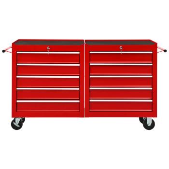 Werkzeugwagen mit 10 Schubladen Stahl Rot