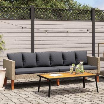 ARDEBO.de - 3-Sitzer-Gartensofa mit Auflagen Poly Rattan Beige