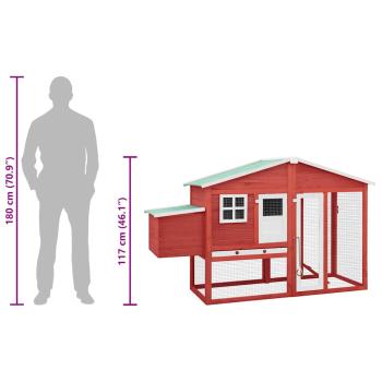 Hühnerstall mit Legekasten Rot und Weiß Tanne Massivholz 