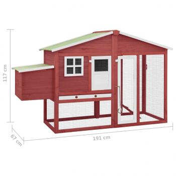 Hühnerstall mit Legekasten Rot und Weiß Tanne Massivholz 