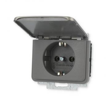 Busch-Jaeger 20 EUK-20 SCHUKO® Steckdosen-Einsatz mit Klappdeckel, Busch alpha, Platin