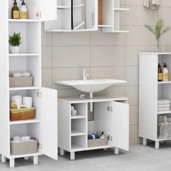 3-tlg. Badmöbel-Set Weiß Holzwerkstoff