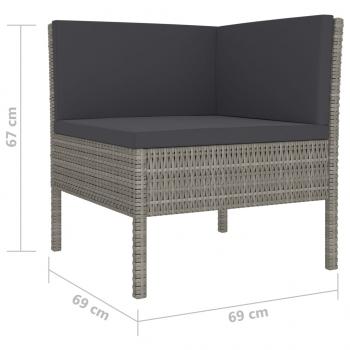 6-tlg. Garten-Lounge-Set mit Auflagen Poly Rattan Grau