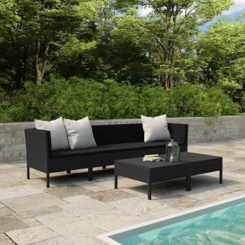 ARDEBO.de - 6-tlg. Garten-Lounge-Set mit Auflagen Poly Rattan Schwarz