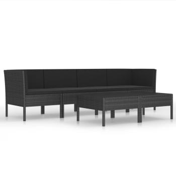 6-tlg. Garten-Lounge-Set mit Auflagen Poly Rattan Schwarz