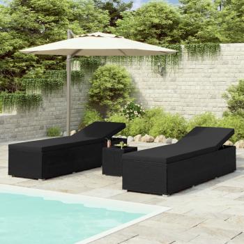 ARDEBO.de - 3-tlg. Garten-Sonnenliegen mit Teetisch Poly Rattan Schwarz