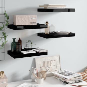 ARDEBO.de - Schweberegale 4 Stk. Hochglanz-Schwarz 40x23x3,8 cm MDF