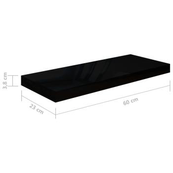 Schweberegale 2 Stk. Hochglanz-Schwarz 60x23,5x3,8 cm MDF