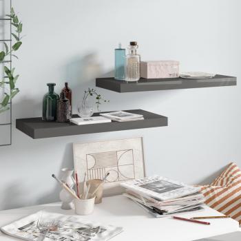 ARDEBO.de - Schweberegale 2 Stk. Hochglanz-Grau 60x23,5x3,8 cm MDF